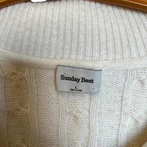 Aritzia Sunday Best Cropped Cable Knit Polo Sweater Merino Wool Blend Size L - Picture 3 of 9